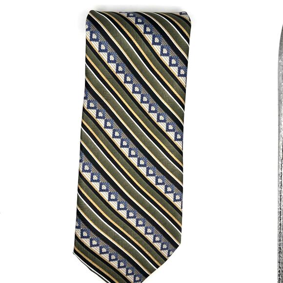 Beverly Hills Polo Club - Men's Tie - Repp Stripe- Green Blue Tan -56" Long - Picture 4 of 5
